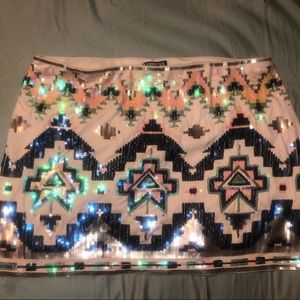 Express Aztec Sequin Mini Skirt Blue/Cream